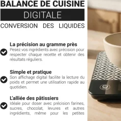 Balance de cuisine digitale conversion des liquides