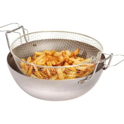bassine à friture en tôle d'acier noire avec panier 45 cm