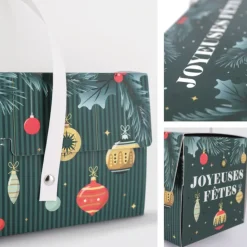 Boîte à bûche motifs boules de Noël avec poignées