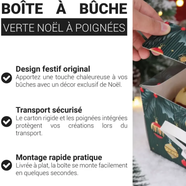 Boîte à bûche motifs boules de Noël avec poignées