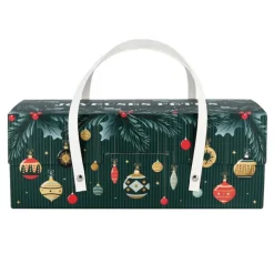 Boîte à bûche motifs boules de Noël avec poignées