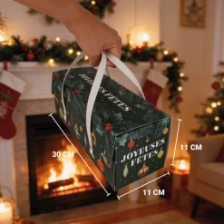 Boîte à bûche motifs boules de Noël avec poignées
