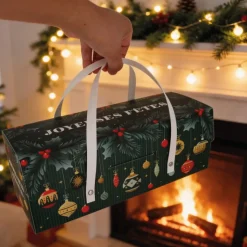 Boîte à bûche motifs boules de Noël avec poignées