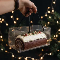 Boîte à gâteau rectangulaire transparente avec poignées