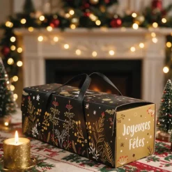 Boîtes à bûche à poignées au décor végétal (x 12)