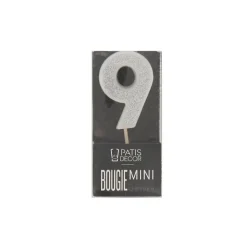 Bougie argentée pailletée chiffre 9