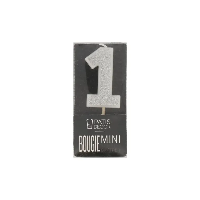 Bougie argentée pailletée chiffre 1