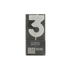 Bougie argentée pailletée chiffre 3