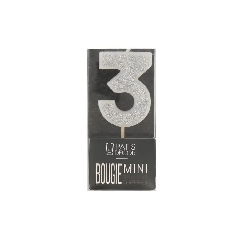 Bougie argentée pailletée chiffre 3