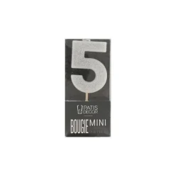 Bougie argentée pailletée chiffre 5