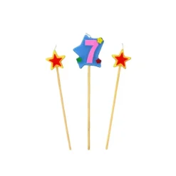 Bougies chiffre 7 et étoiles sur piques