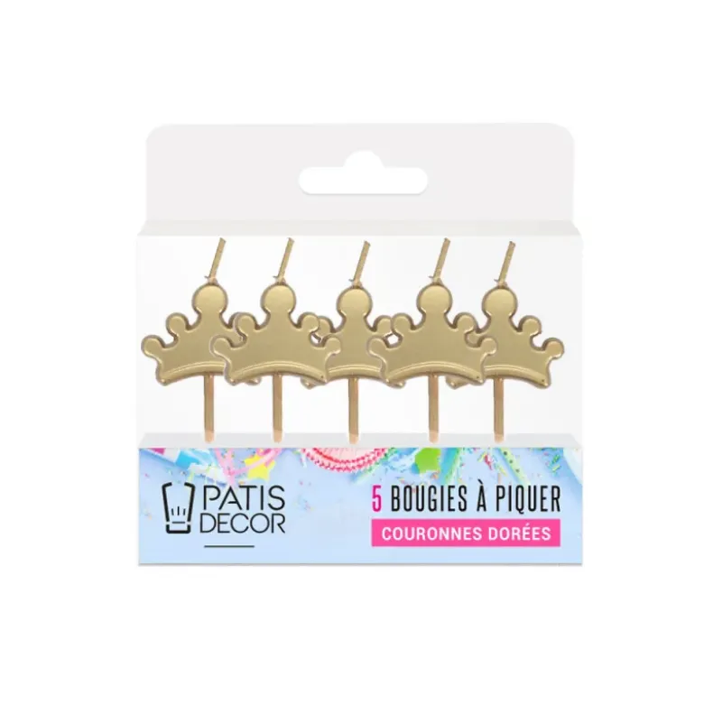 5 bougies à piquer couronnes dorées