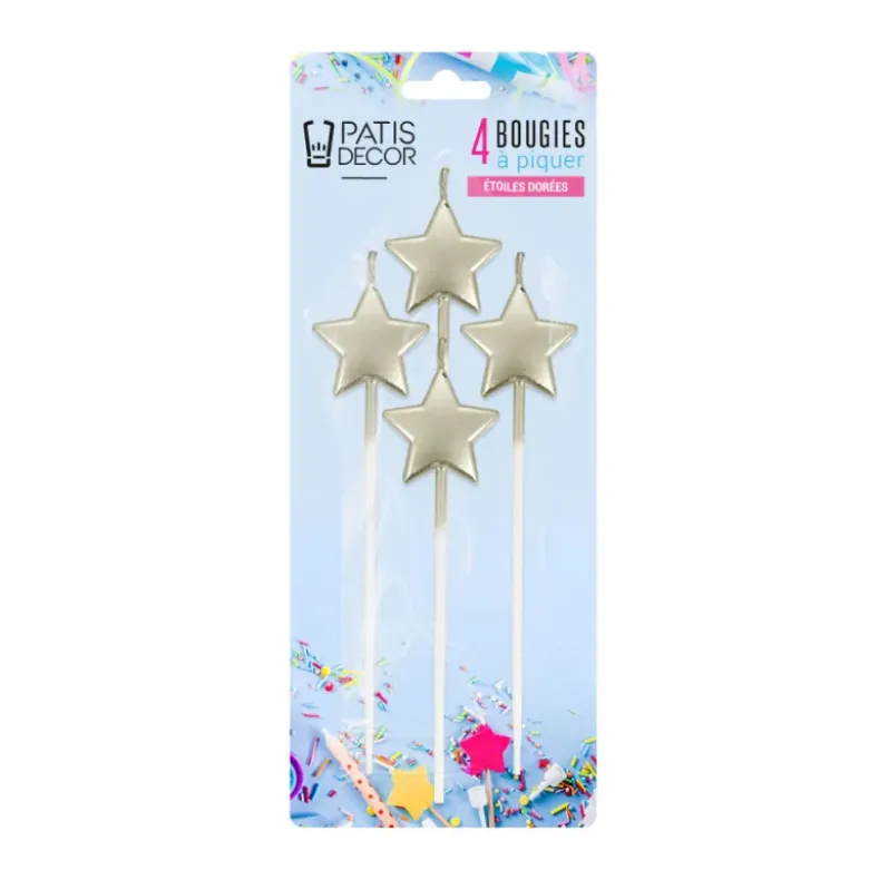 4 bougies étoiles à piquer dorées