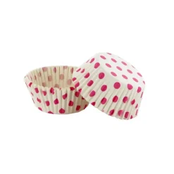 Caissettes cupcakes blanches à pois roses (x50)