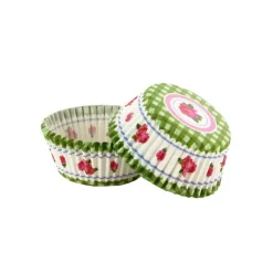 Caissettes cupcakes "Vichy vert, décor rose" (x50)