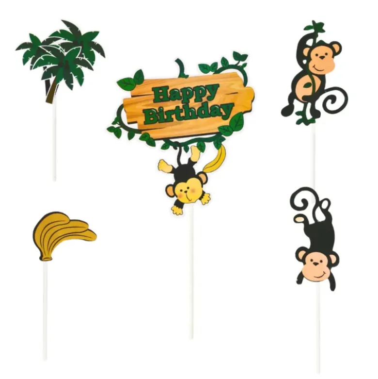 Cakes toppers Anniversaire jungle (x5)