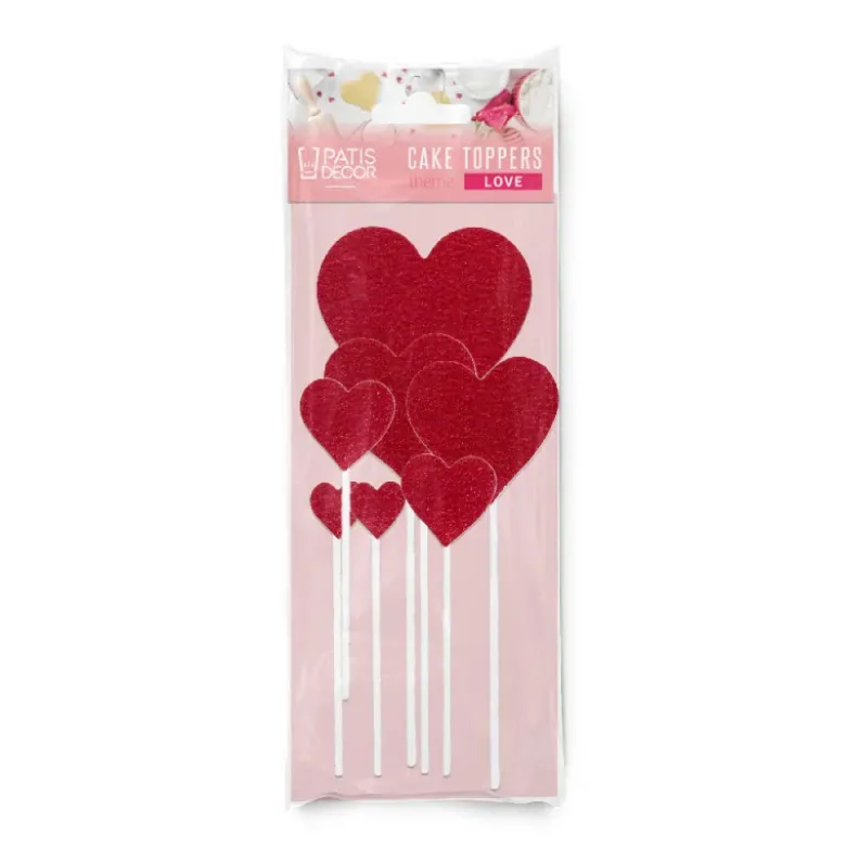 Cakes toppers cœurs brillants (x7)