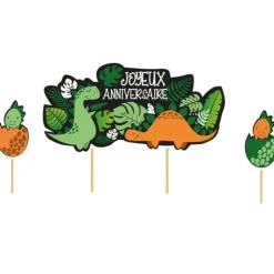 Cake topper assortis "Joyeux anniversaire" thème Dinosaures