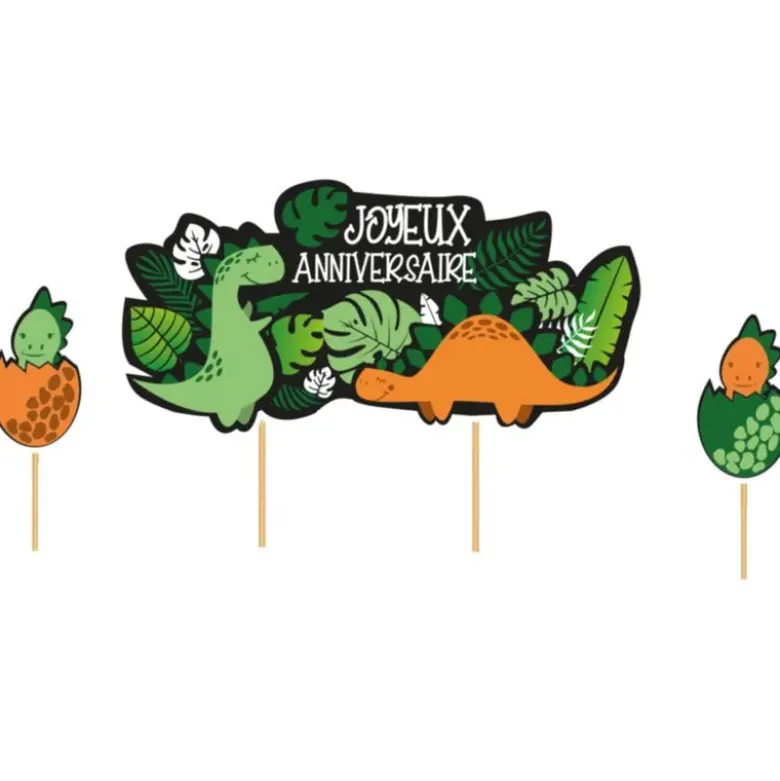 Cake topper assortis "Joyeux anniversaire" thème Dinosaures