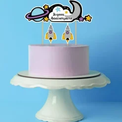 Cake topper assortis "Joyeux anniversaire" thème Galaxie