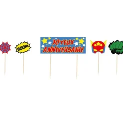 Cake topper assortis "Joyeux anniversaire" thème Super-héros