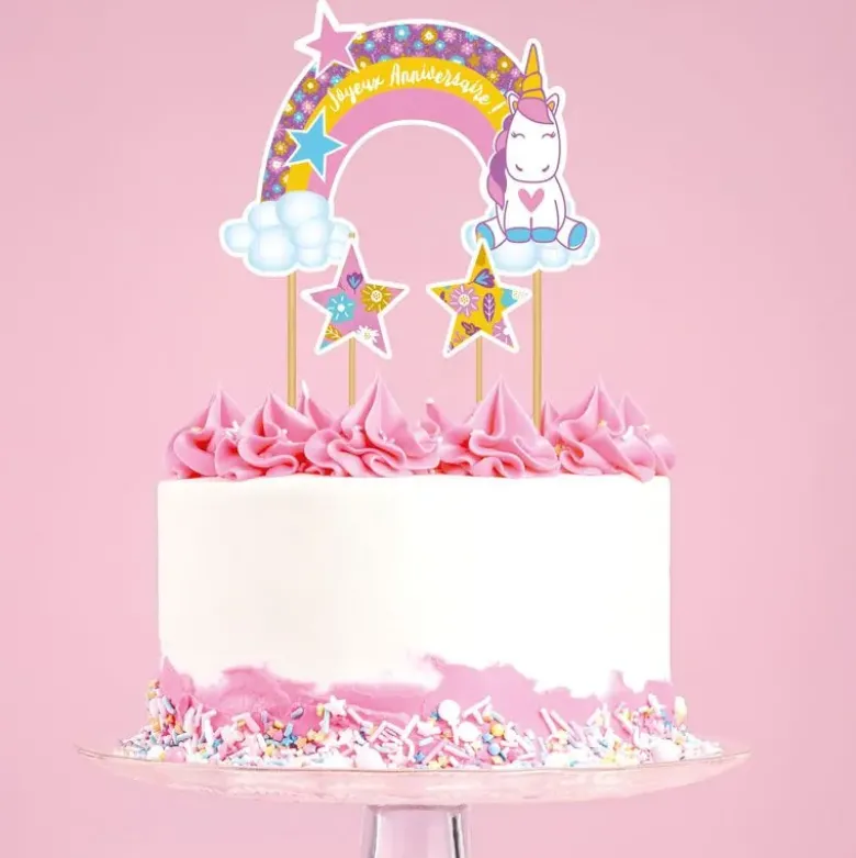Cake topper assortis "Joyeux anniversaire" thème Licorne