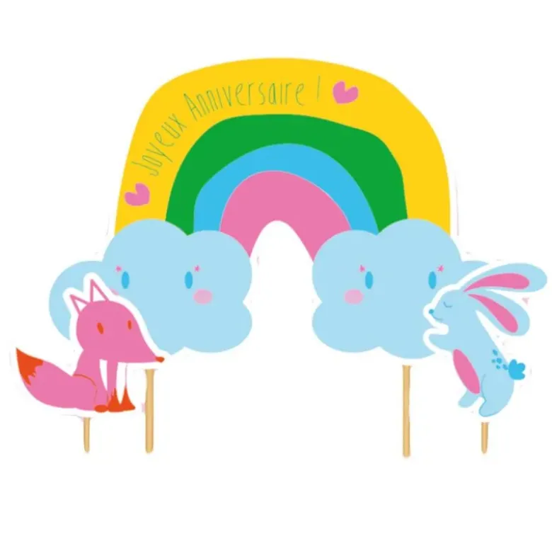 Cake topper assortis "Joyeux anniversaire" thème Arc-en-ciel