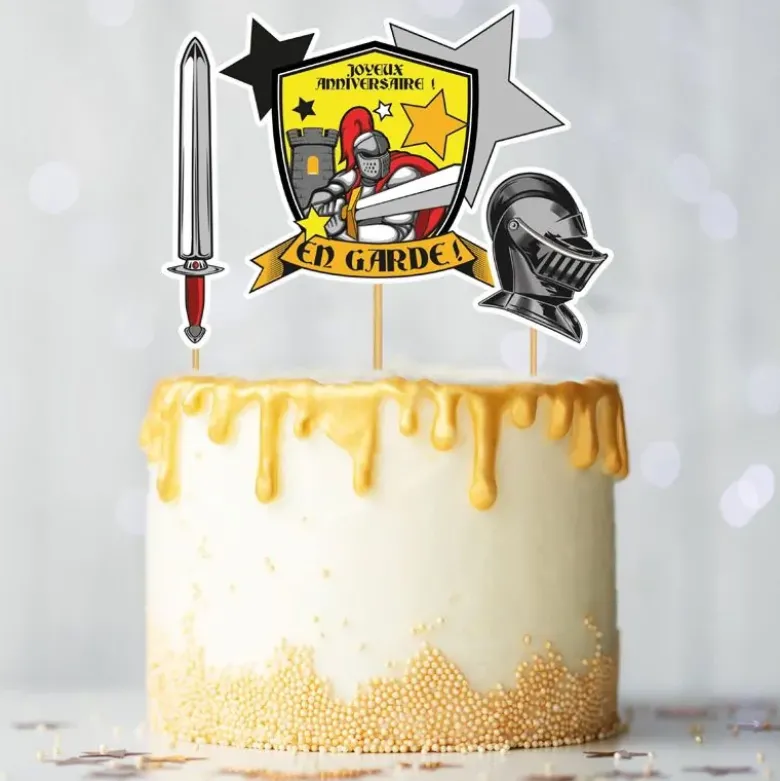 Cake topper assortis "Joyeux anniversaire" thème Chevaliers