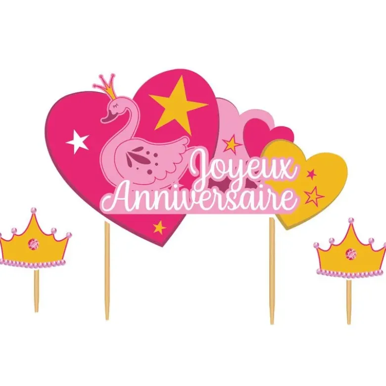 Cake topper assortis "Joyeux anniversaire" thème Princesse