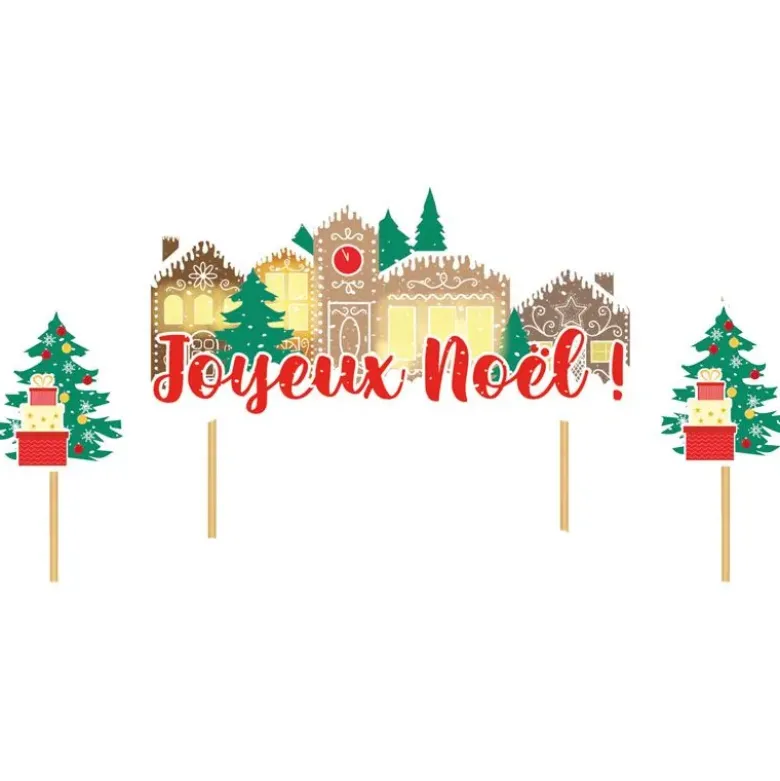 Cake topper assortis "Joyeux Noël" thème village de noël