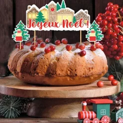 Cake topper assortis "Joyeux Noël" thème village de noël