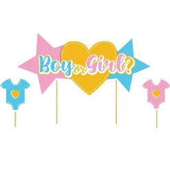 Cake topper assortis thème Gender reveal "Fille ou garçon"