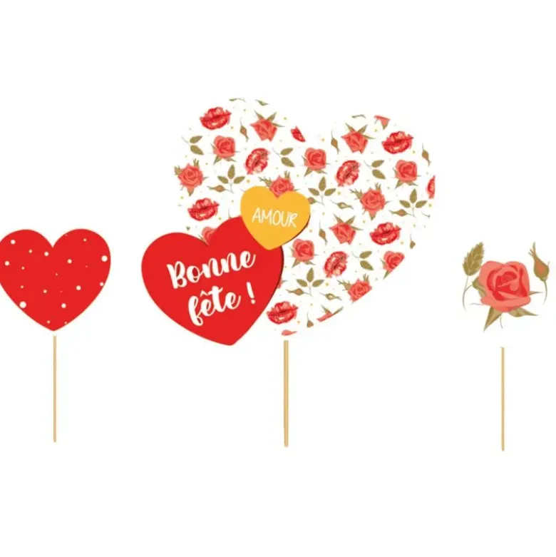 Cake topper assortis thème Romantique "Bonne fête"