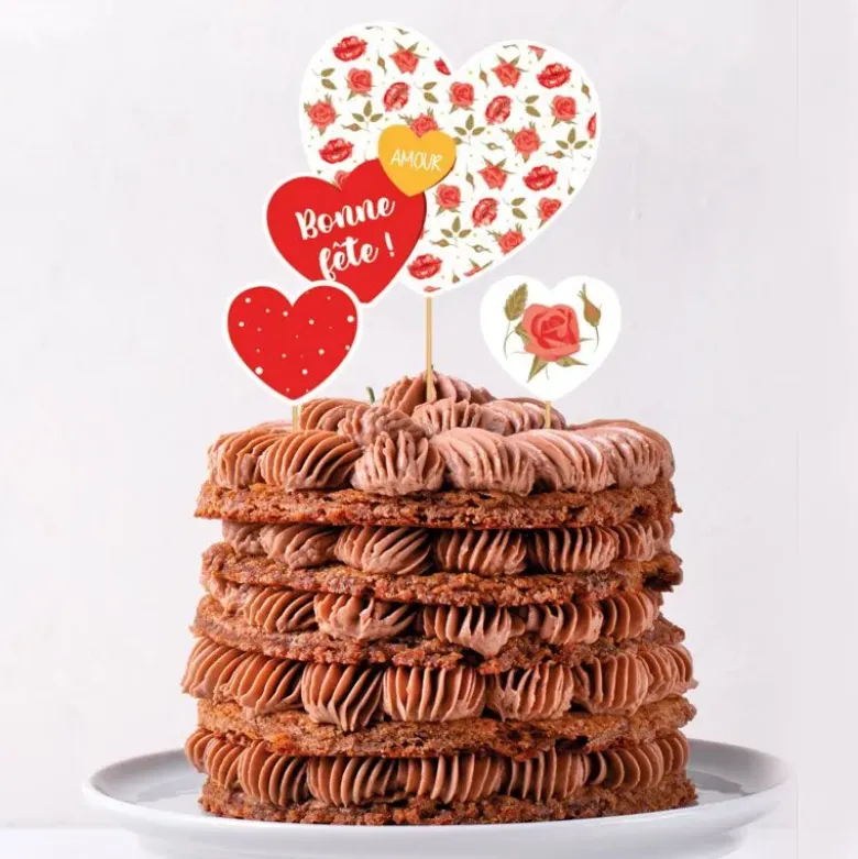 Cake topper assortis thème Romantique "Bonne fête"