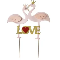 Cake topper flamants roses Love