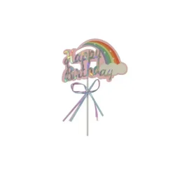 Cake topper Happy Birthday arc en ciel