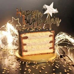 Cake Topper Happy Birthday doré