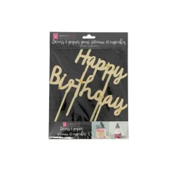Cake Topper Happy Birthday doré
