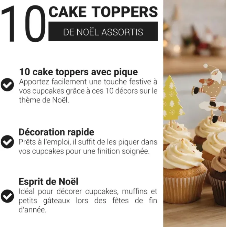Cake toppers de Noël assortis thème 1 (x10)