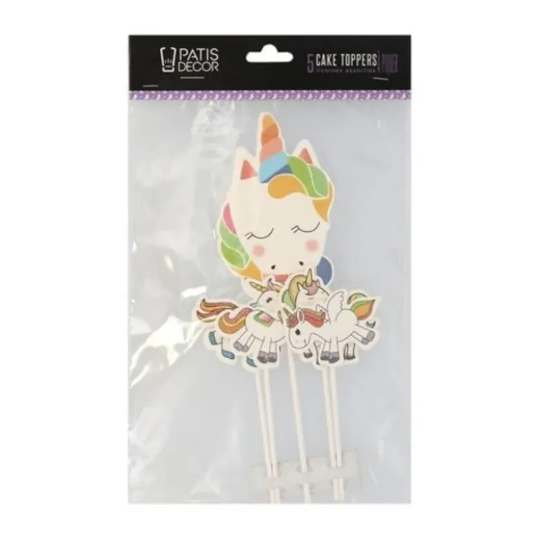 5 cake toppers licornes assorties