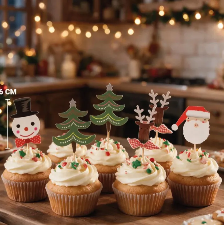 Cake Toppers Merry Christmas assortis (x8)
