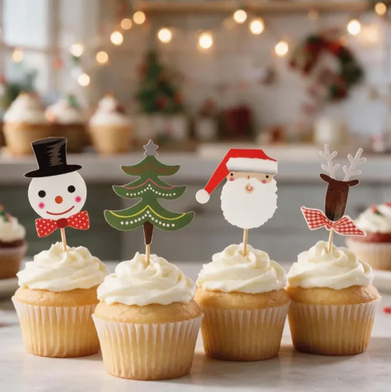 Cake Toppers Merry Christmas assortis (x8)