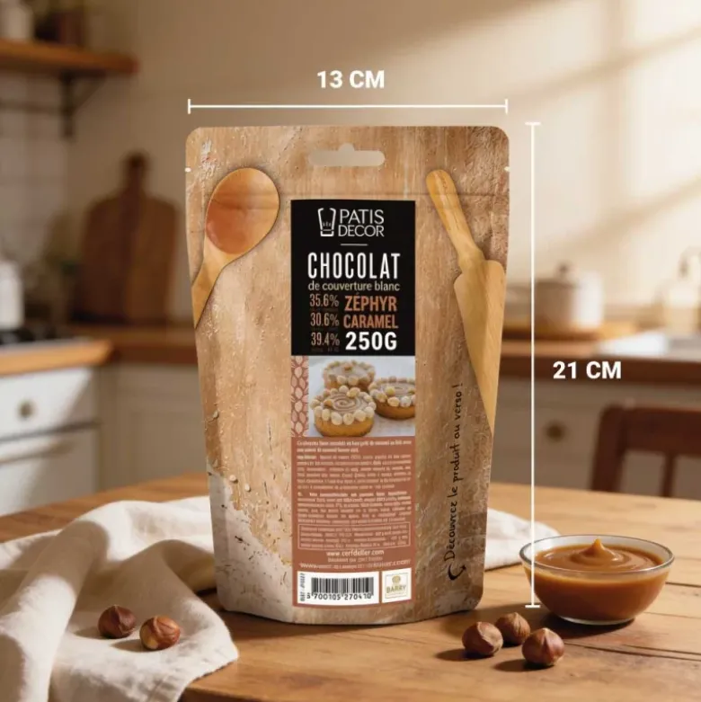 Chocolat de couverture blanc Zéphyr Caramel - 35% de cacao - 250g
