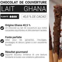 Chocolat de couverture lait Ghana - 40,5% de cacao - 250g