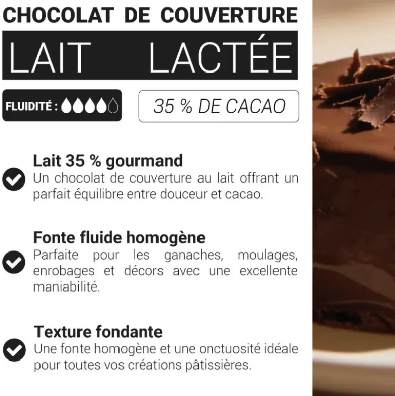 Chocolat de couverture lait Lactée - 35% de cacao - 250g