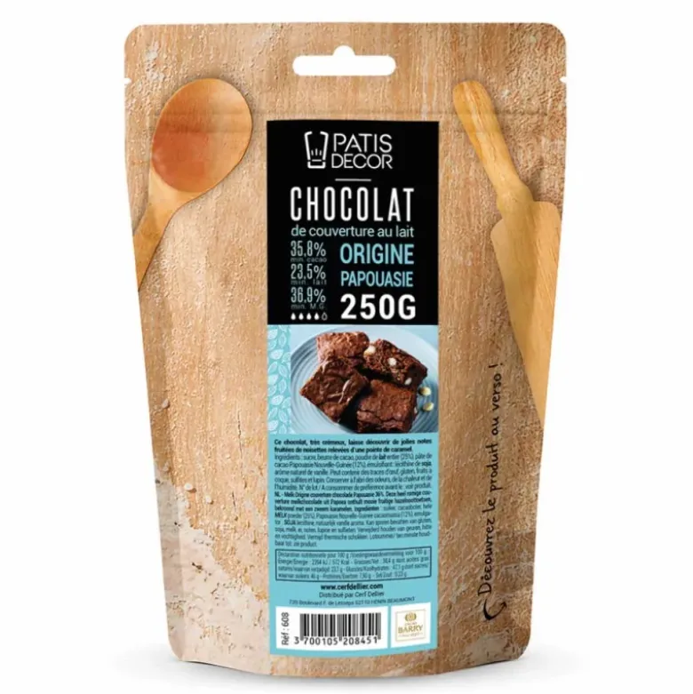 Chocolat de couverture lait Papouasie - 35,8% de cacao - 250g