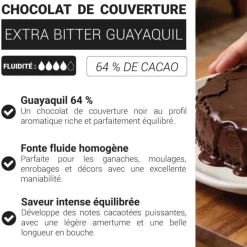 Chocolat de couverture noir Extra Bitter guayaquil - 64% de cacao - 250g
