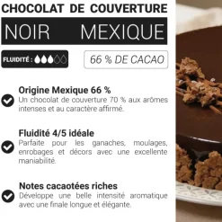 Chocolat de couverture noir Mexique - 66% de cacao - 250g