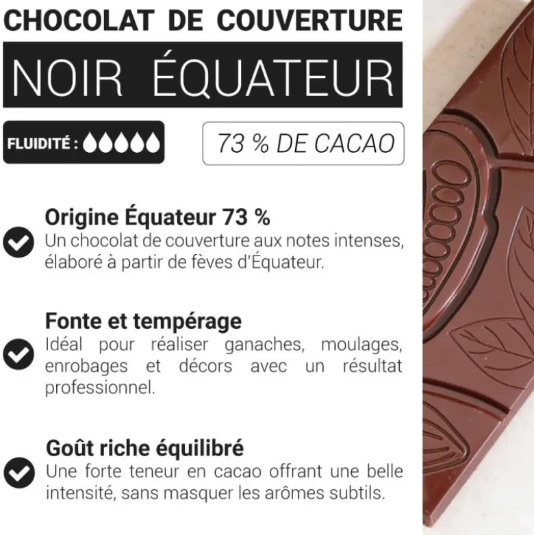Chocolat de couverture noir Équateur - 73% de cacao - 200g