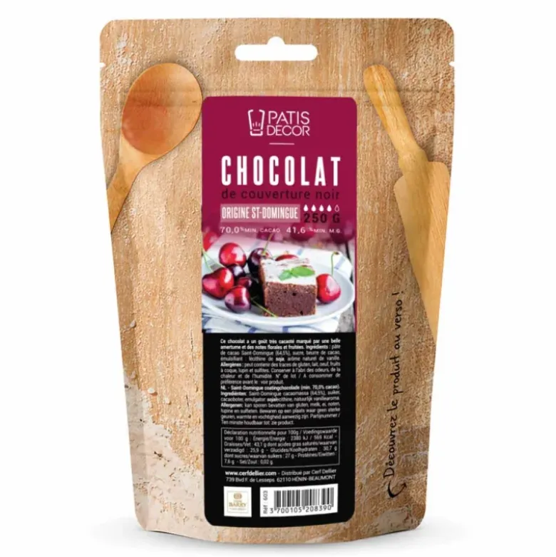 Chocolat de couverture noir Saint Domingue - 70% de cacao - 250g